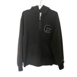 Champion Men Black Cotton Blend Pullover Pockets Hood Sherpa Hoodie Size Large